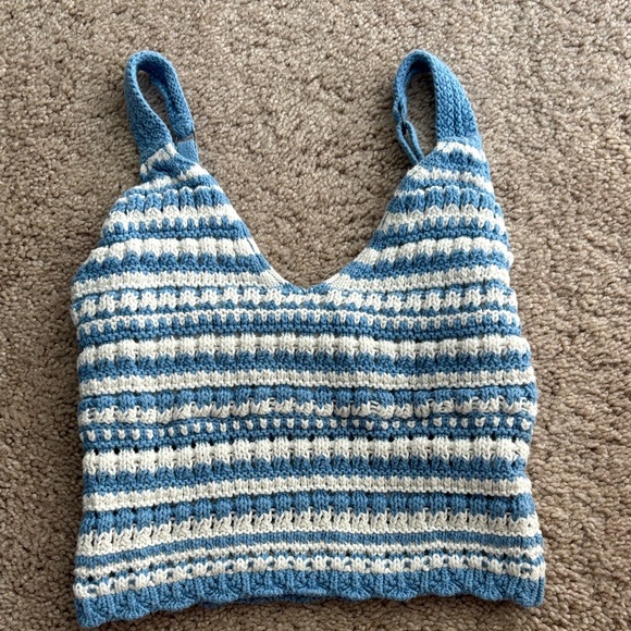 Hollister Blue and Cream Knit Tank Top - Picture 1 of 2